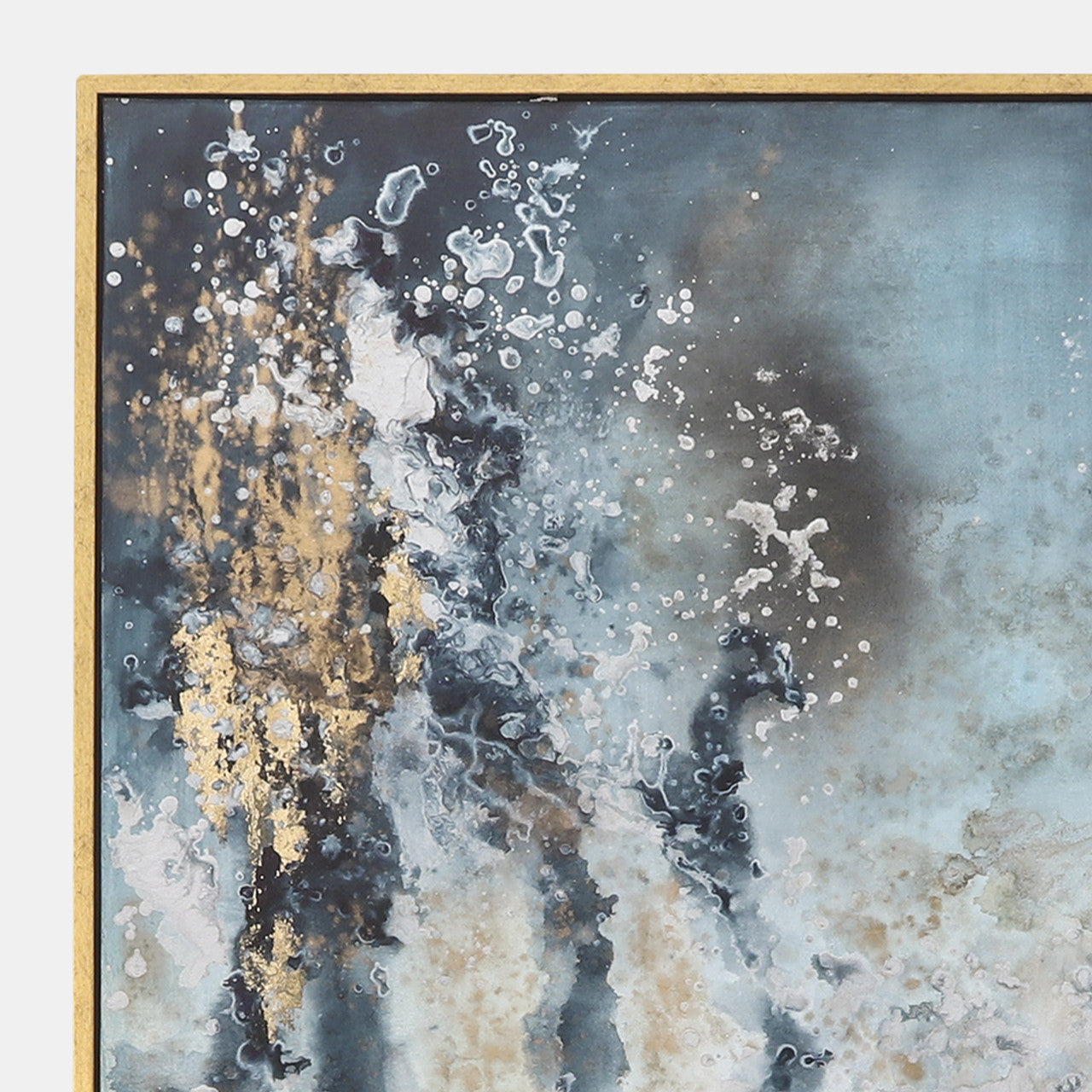 Hand Painted Abstract Oil Gold/Aqua Drip Canvas