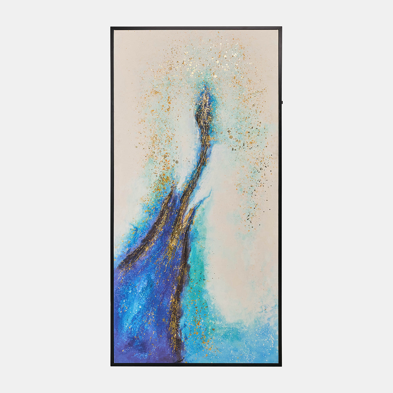 Hand Painted Abstract Blue White Splash Gold Canvas