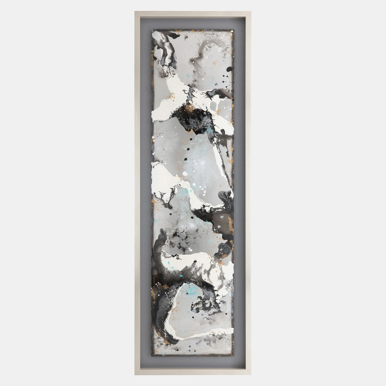 Luxury Grey White Abstract Canvas, Black/Silver Frame
