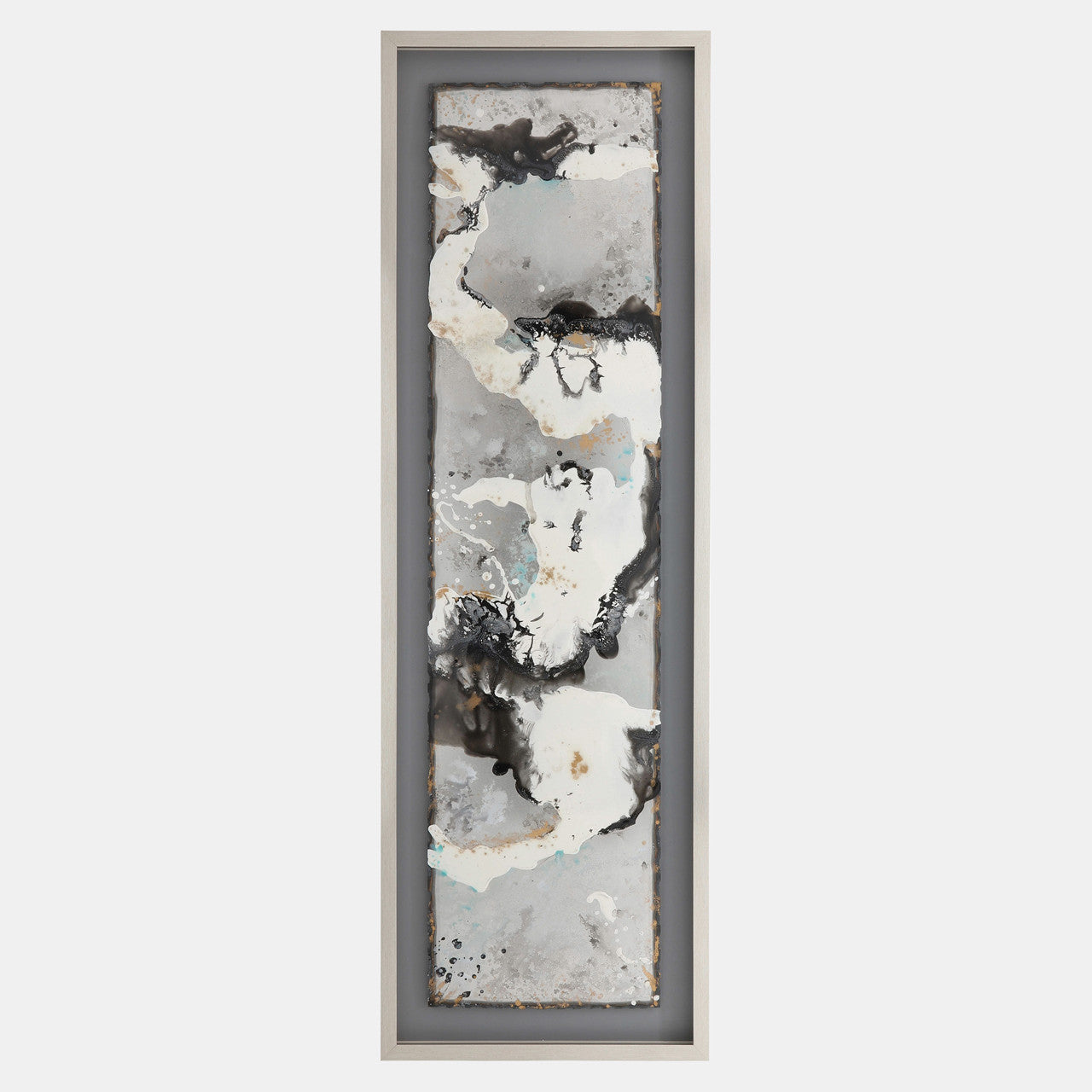 Luxury Grey White Abstract Canvas, Black/Silver Frame
