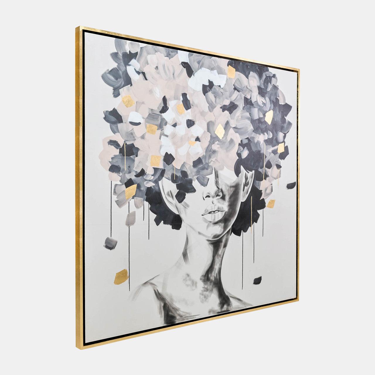 Hand Painted Afro Woman Gold Leaf Canvas