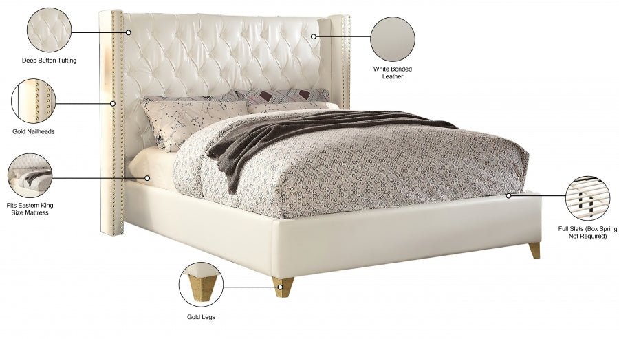 California White Bonded Leather Bed