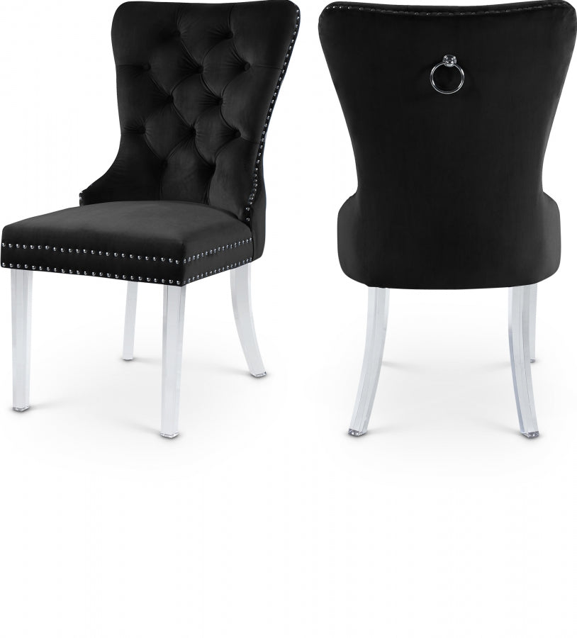 Diamond Velvet Dining Chair with Acrylic Legs Set of 2