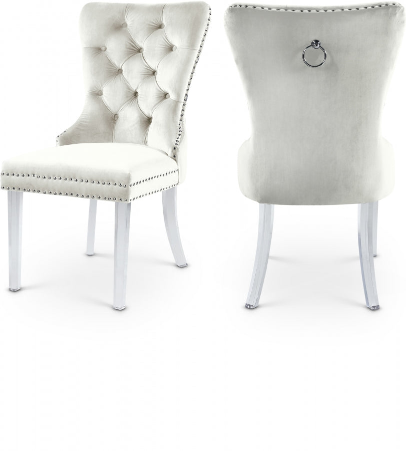 Diamond Velvet Dining Chair with Acrylic Legs Set of 2