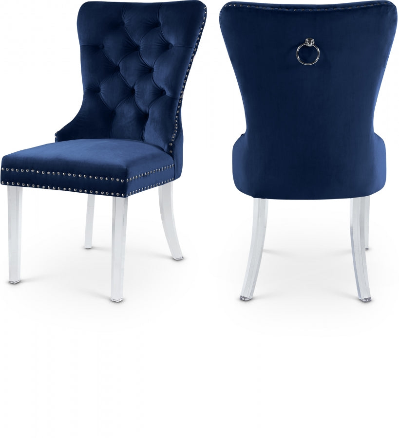 Diamond Velvet Dining Chair with Acrylic Legs Set of 2