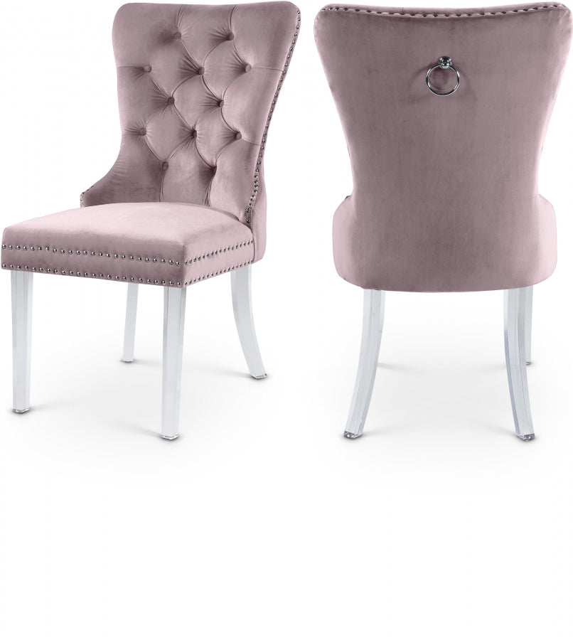 Diamond Velvet Dining Chair with Acrylic Legs Set of 2