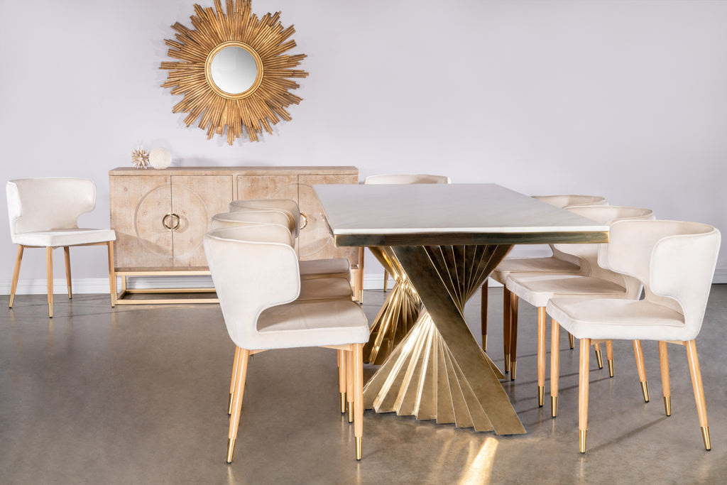 Kayla Upholstered Dining Chair In Ivory Velvet