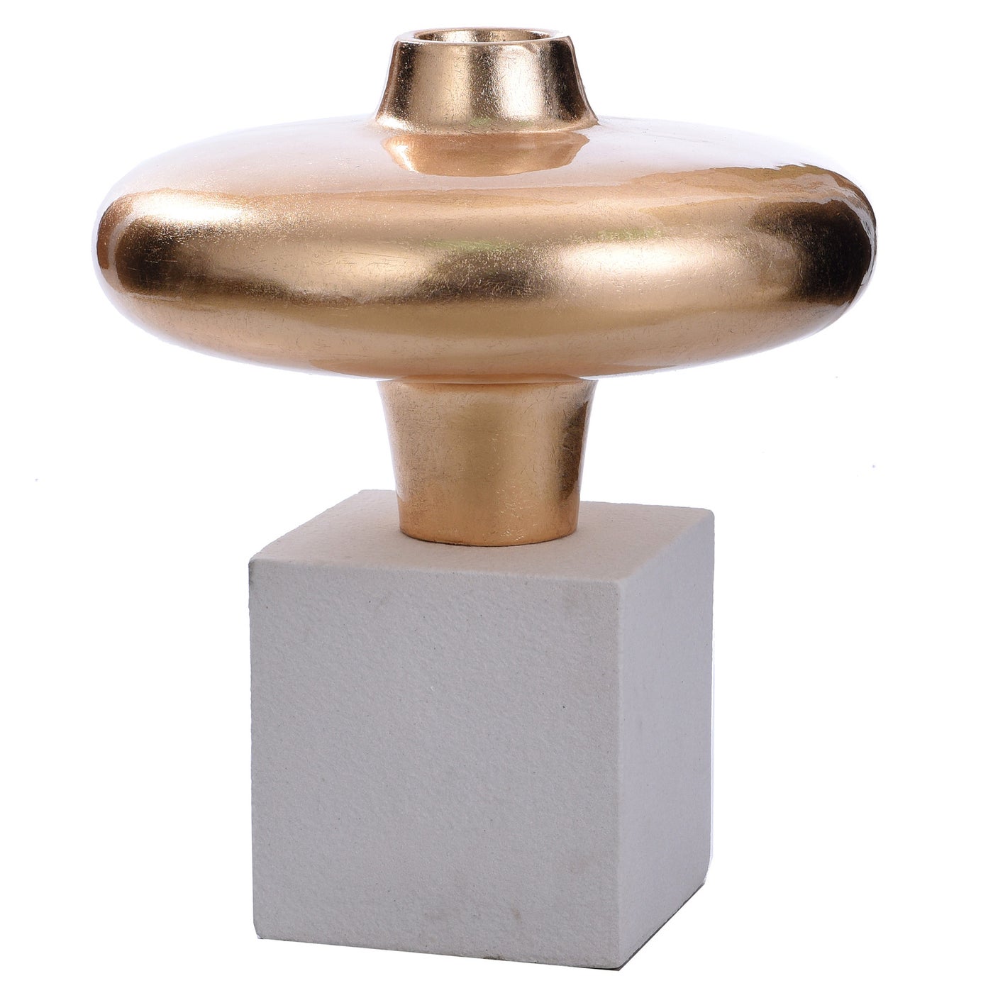 Vase- Small | Gloss Gold Finish On Resin With Frosted White Base