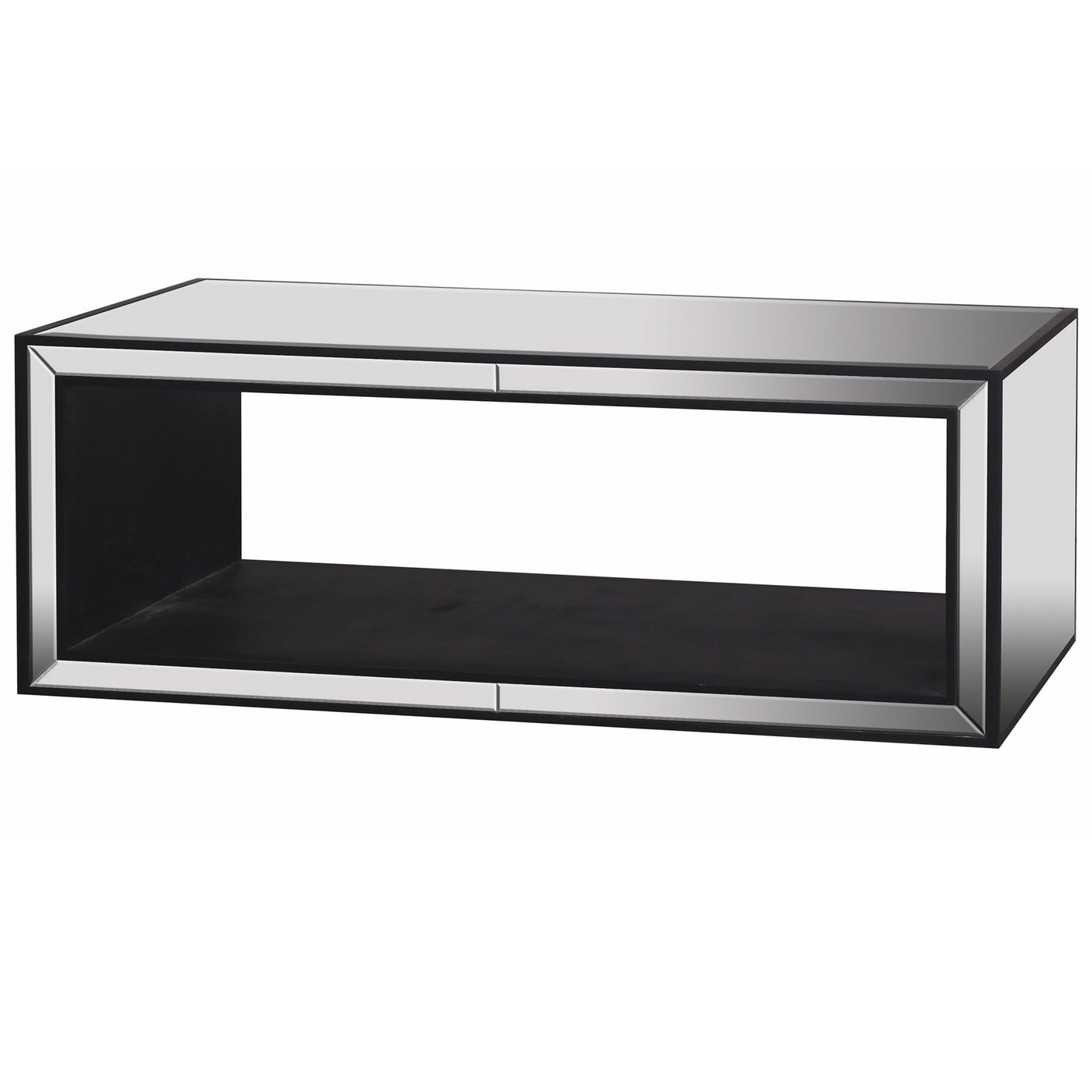 MERIDA COFFEE TABLE | Clear Glass Beveled Mirror on Hardwood