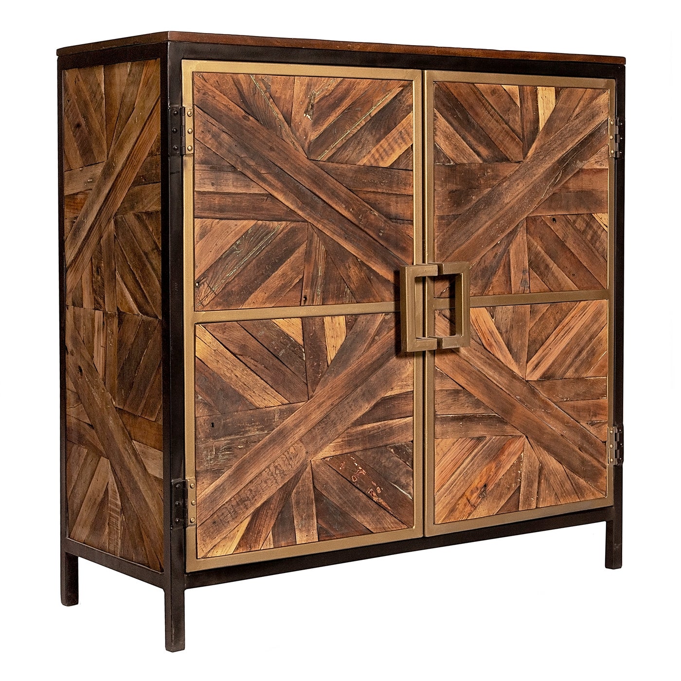 ATHENS CABINET | Reclaimed Walnut Finish on Mango Wood with Black and Gold Finish on Metal Frame | 2