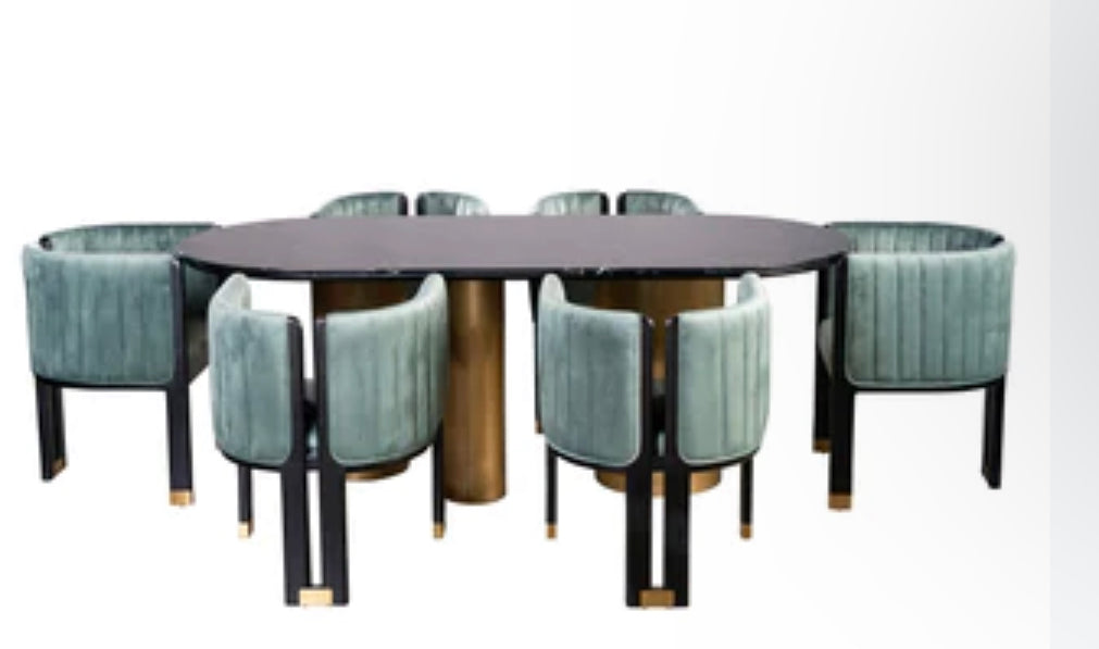 SLATE || BLACK MARBLE TOP OVAL DINING TABLE FOR 6