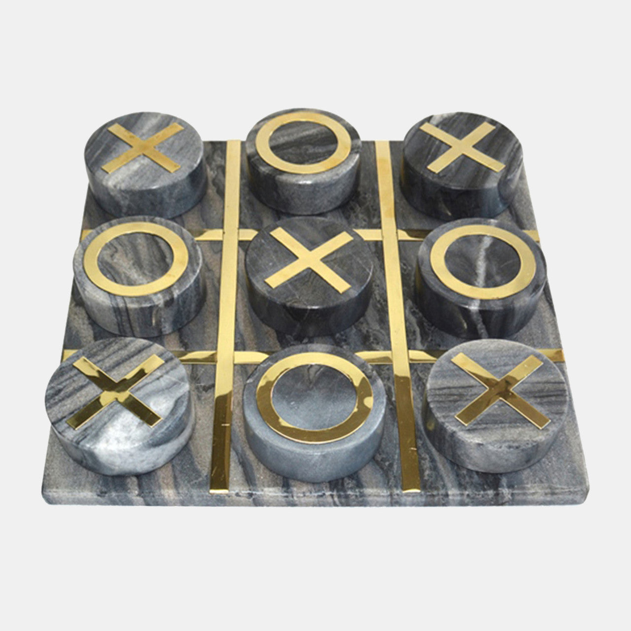 Marble 12x12 Tic-Tac-Toe, Black/Gold