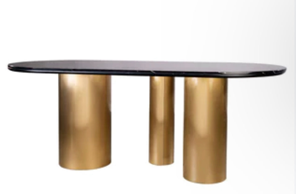 SLATE || BLACK MARBLE TOP OVAL DINING TABLE FOR 6