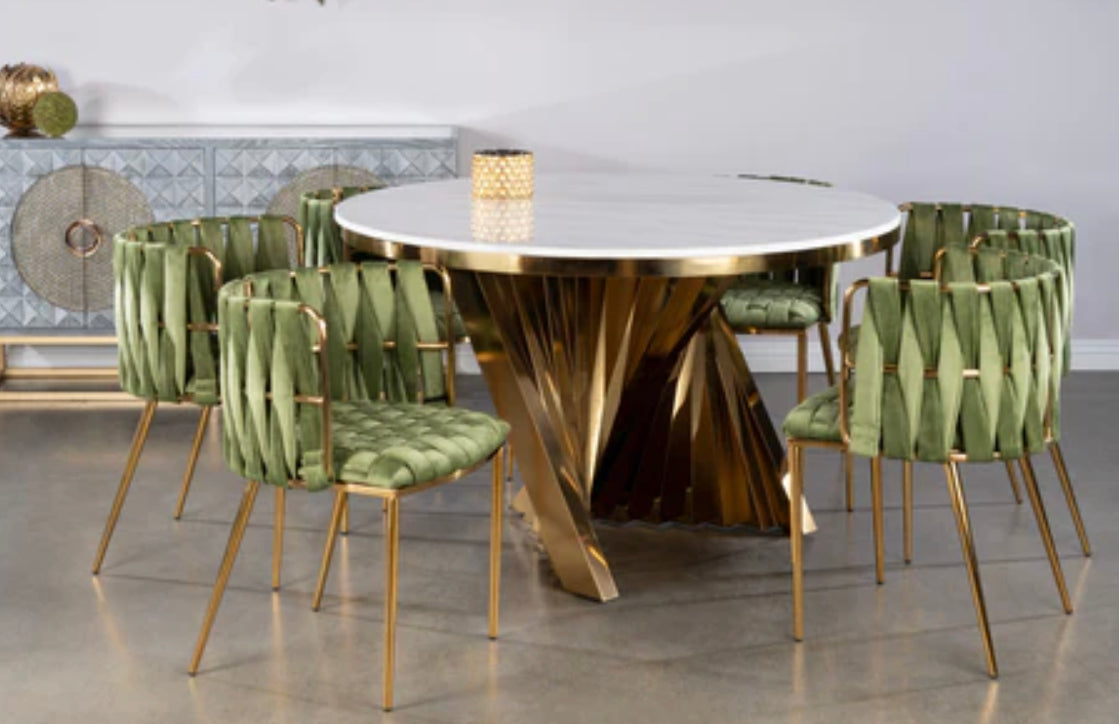 WAVE MARBLE TOP DINING TABLE IN GOLD