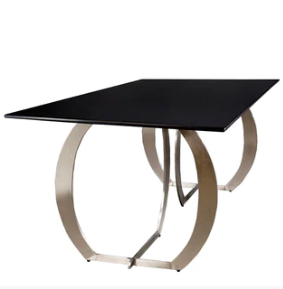 MONEY GLASS TOP DINING TABLE IN SILVER