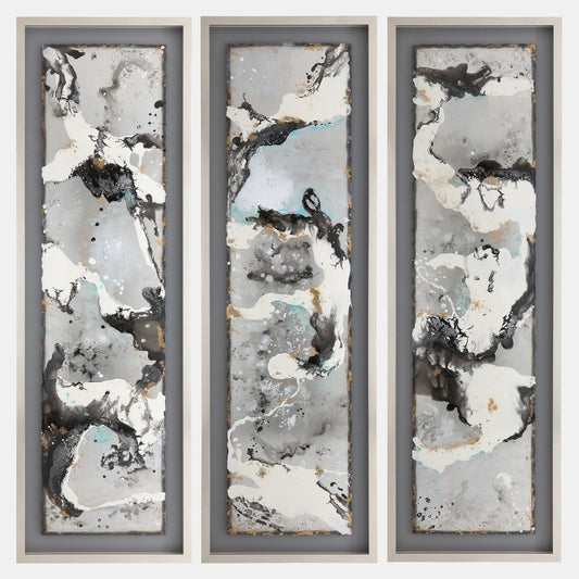 Luxury Grey White Abstract Canvas, Black/Silver Frame