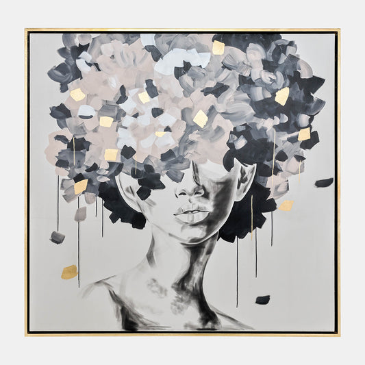 Hand Painted Afro Woman Gold Leaf Canvas
