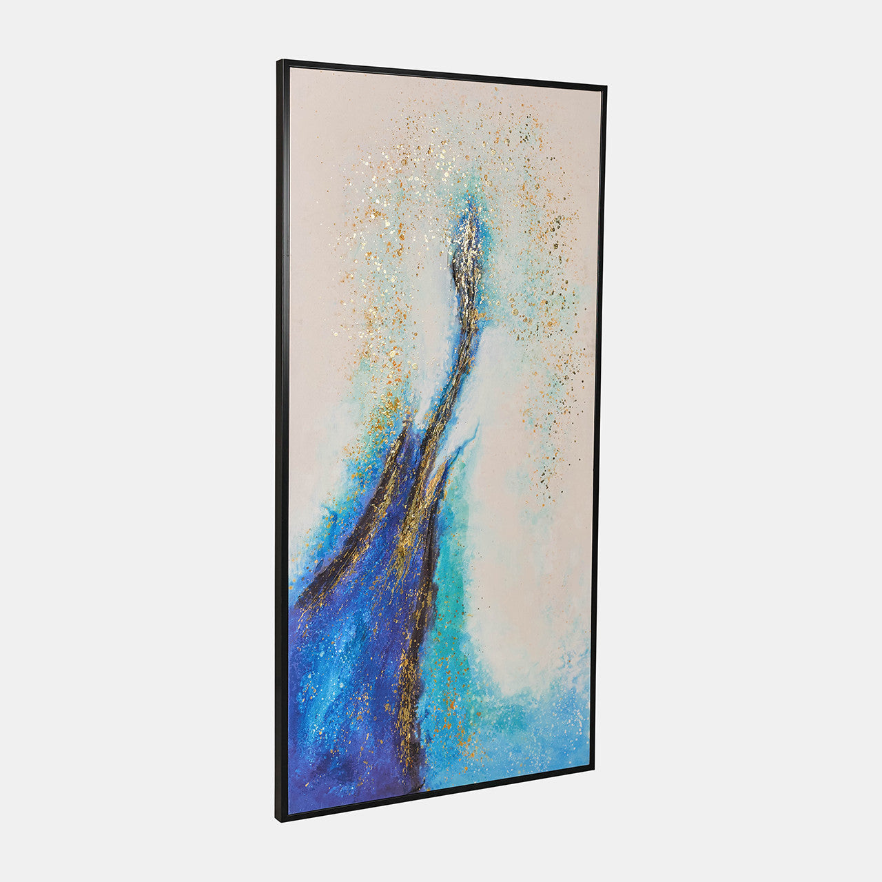 Hand Painted Abstract Blue White Splash Gold Canvas