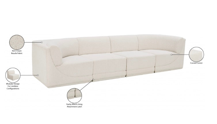 Omen Boucle Fabric Sofa with Arms- 4 Seat