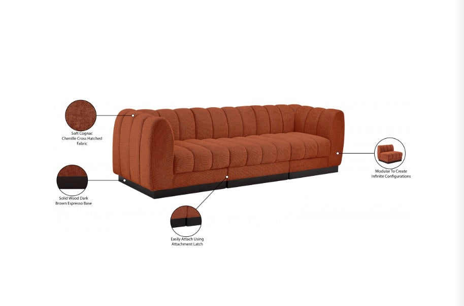 London Chenille Fabric Sofa with Arms- 3 Seat