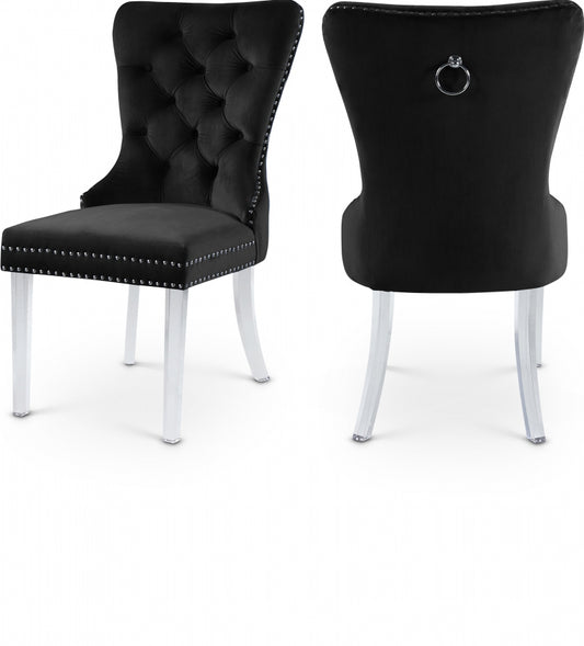 Diamond Velvet Dining Chair with Acrylic Legs Set of 2