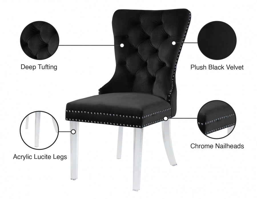 Diamond Velvet Dining Chair with Acrylic Legs Set of 2