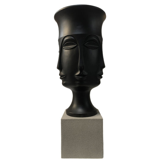 Assisi Floor Vase- Medium | Matte Black Finish On Resin With Frosted Gray Base