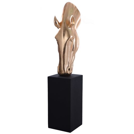 Horse Statue | Champagne Leaf Finish On Resin With Black Base