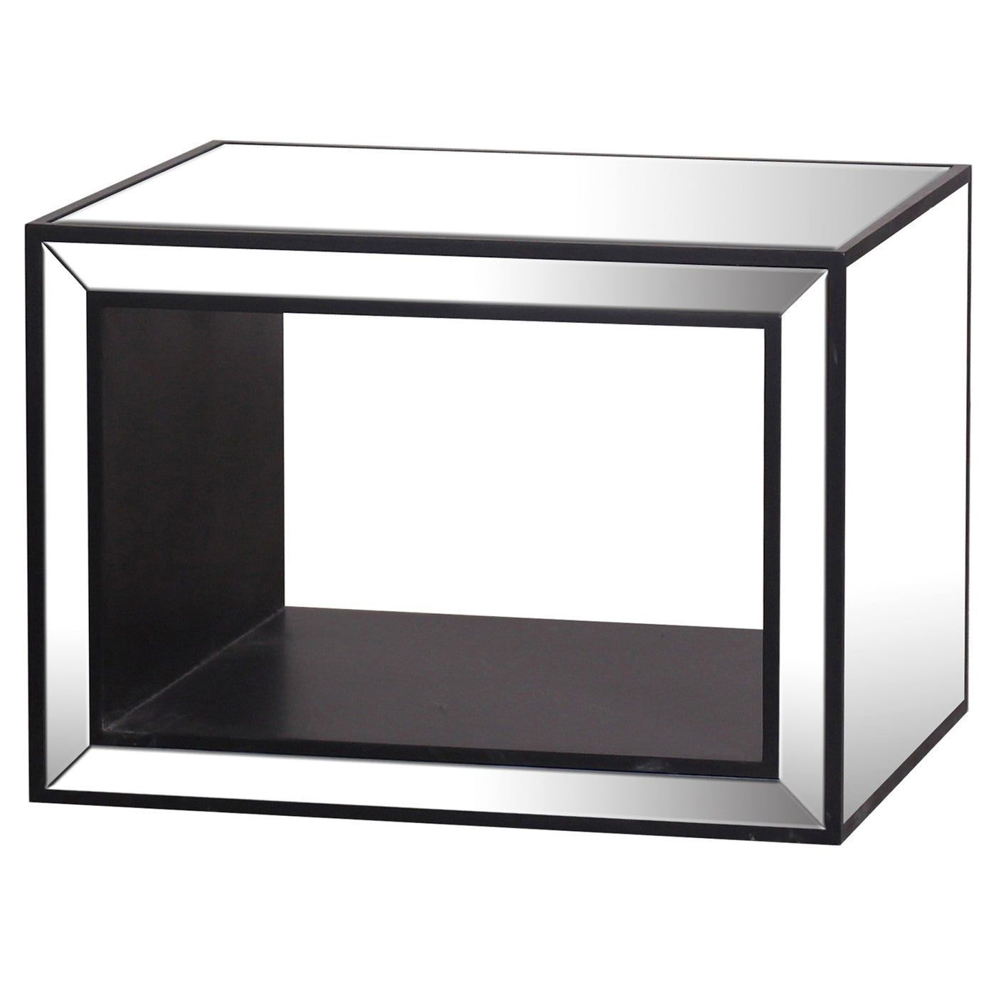MERIDA END TABLE | Clear Glass Beveled Mirror on Hardwood