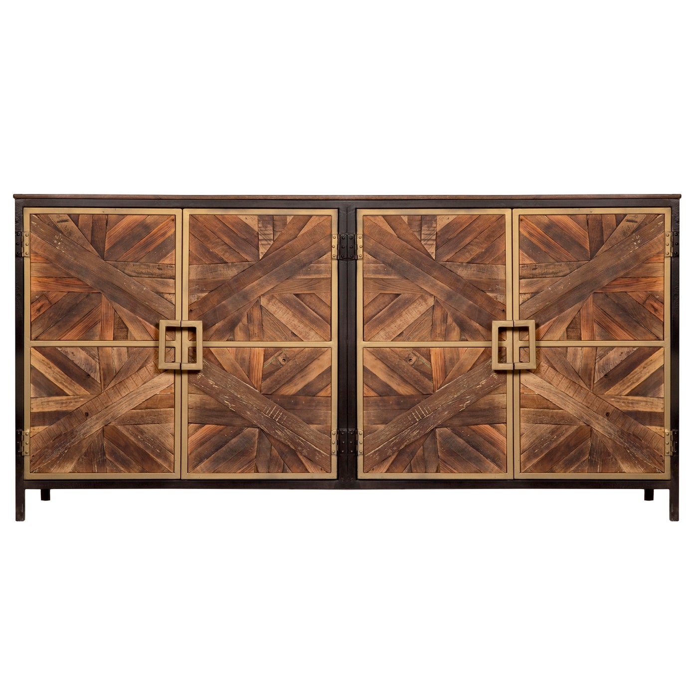 ATHENS SIDEBOARD | Reclaimed Walnut Finish on Mango Wood with Black and Gold Finish on Metal Frame |