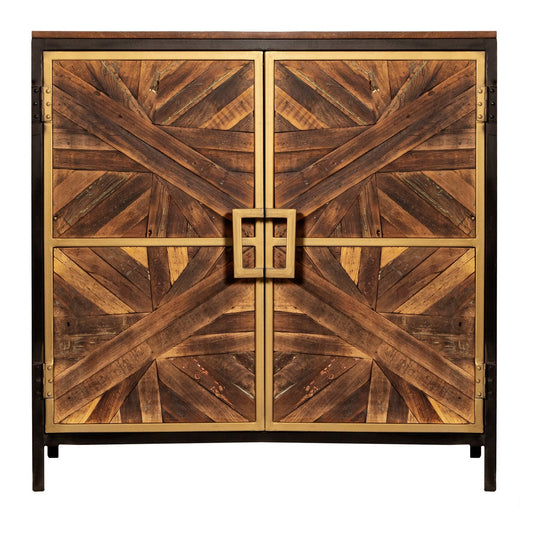 ATHENS CABINET | Reclaimed Walnut Finish on Mango Wood with Black and Gold Finish on Metal Frame | 2