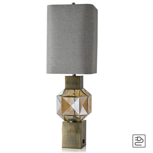 BEVERLY TABLE LAMP | Brass Finish on Glass Body with Antique Brass Finish on Metal Base | Hardback S