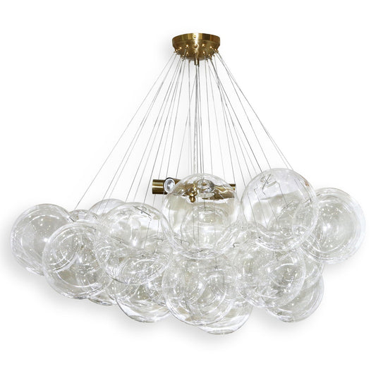 HAGEN CHANDELIER | Clear Glass Globes with Antique Brass Finished Metal