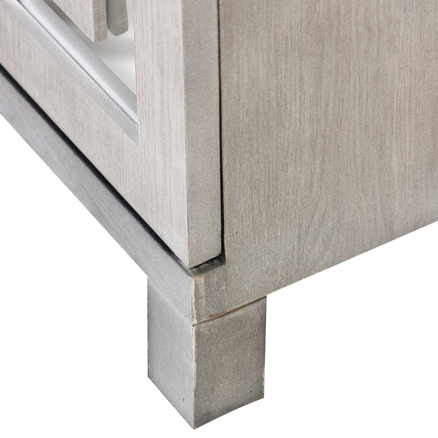 ABBOTT SIDEBOARD | Gray Wash Finish on Hardwood with Plain Finish Beveled Mirror | 4 Door