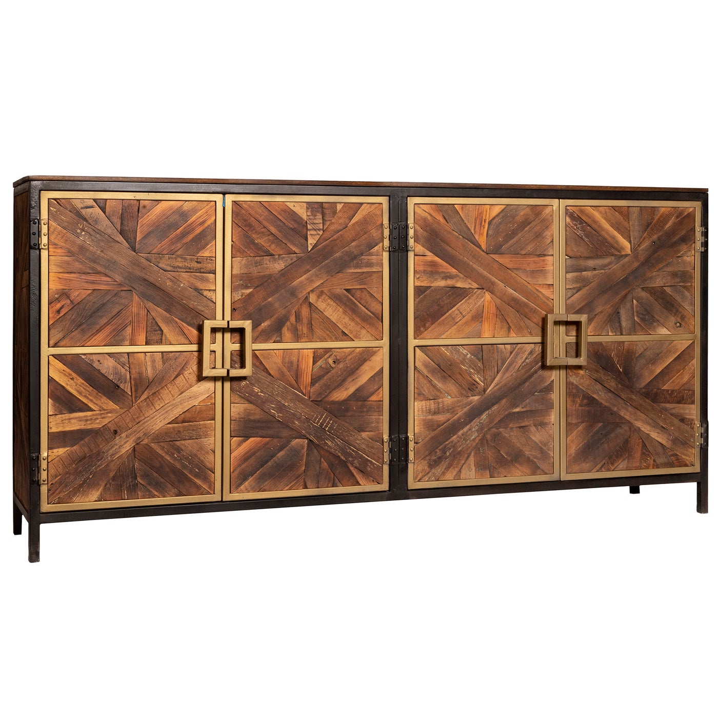 ATHENS SIDEBOARD | Reclaimed Walnut Finish on Mango Wood with Black and Gold Finish on Metal Frame |