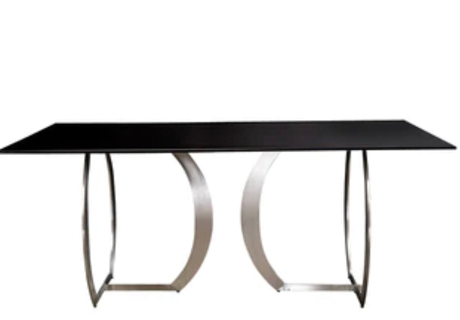 MONEY GLASS TOP DINING TABLE IN SILVER