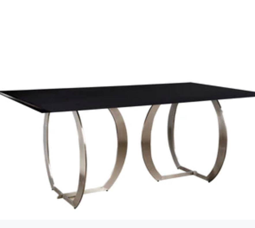 MONEY GLASS TOP DINING TABLE IN SILVER