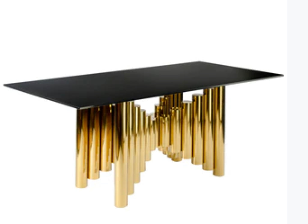 KANIKA RECTANGULAR GOLD DINING TABLE IN CHROME