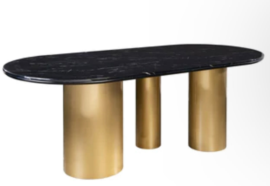 SLATE || BLACK MARBLE TOP OVAL DINING TABLE FOR 6