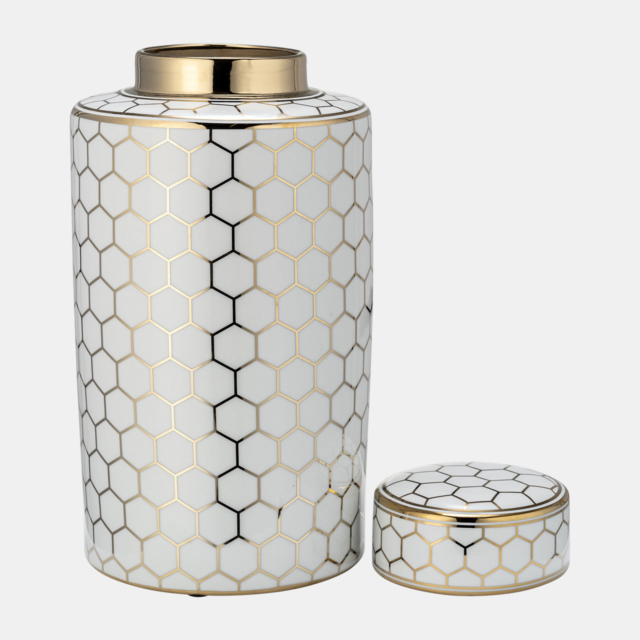 Luxury Honeycomb Jar W/ Lid, Gold