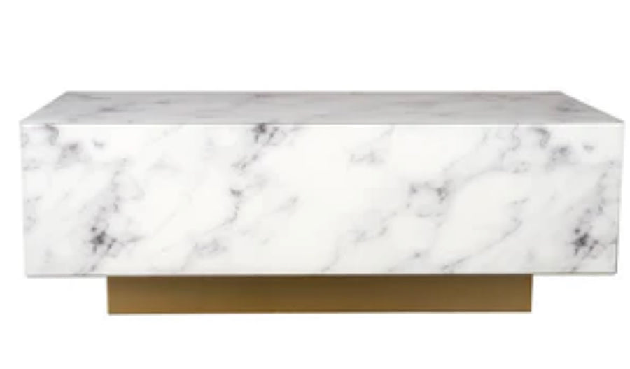 LYLA BLOCK FAUX MARBLE COFFEE TABLE IN WHITE AND GOLD