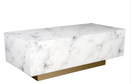 LYLA BLOCK FAUX MARBLE COFFEE TABLE IN WHITE AND GOLD